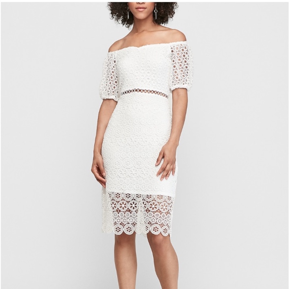 Off The Shoulder Crochet Lace Midi Dress
